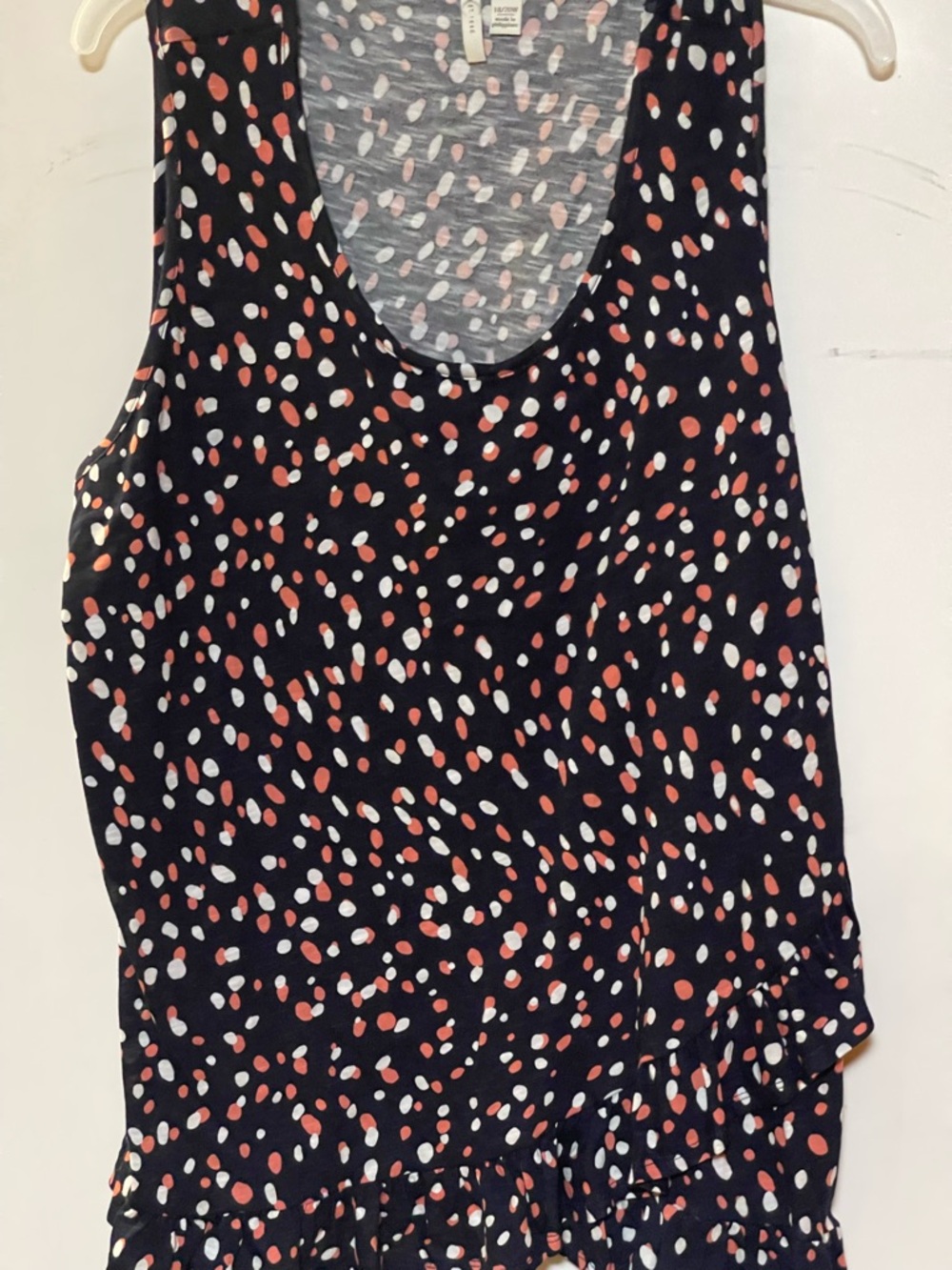 Cato Black Tank Top with Coral & White Dot Print
